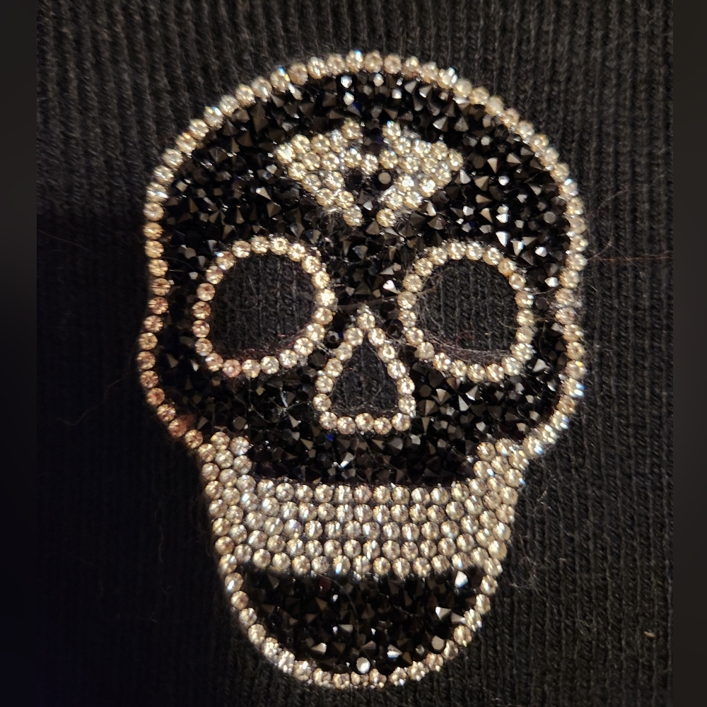 New Beanie hat with skull embellishment & pom-pom